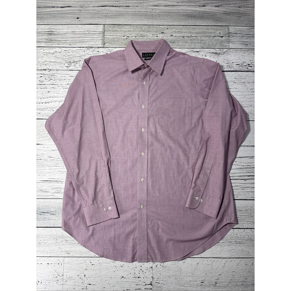 Lauren Ralph Lauren Mens 17 34/35 Non Iron Dress Shirt Purple Micro Check Cotton